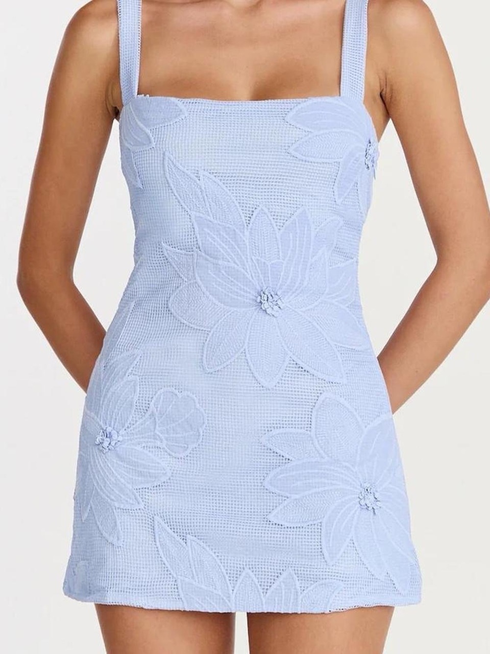 Showpo Light Blue Floral Embroidered Mini Dress